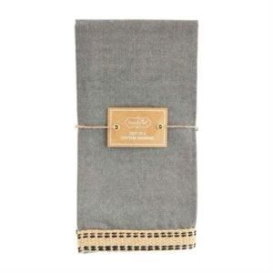 NWT Mud Pie Gray Jute Edge Printed Napkin with Tan Trim Set of 4